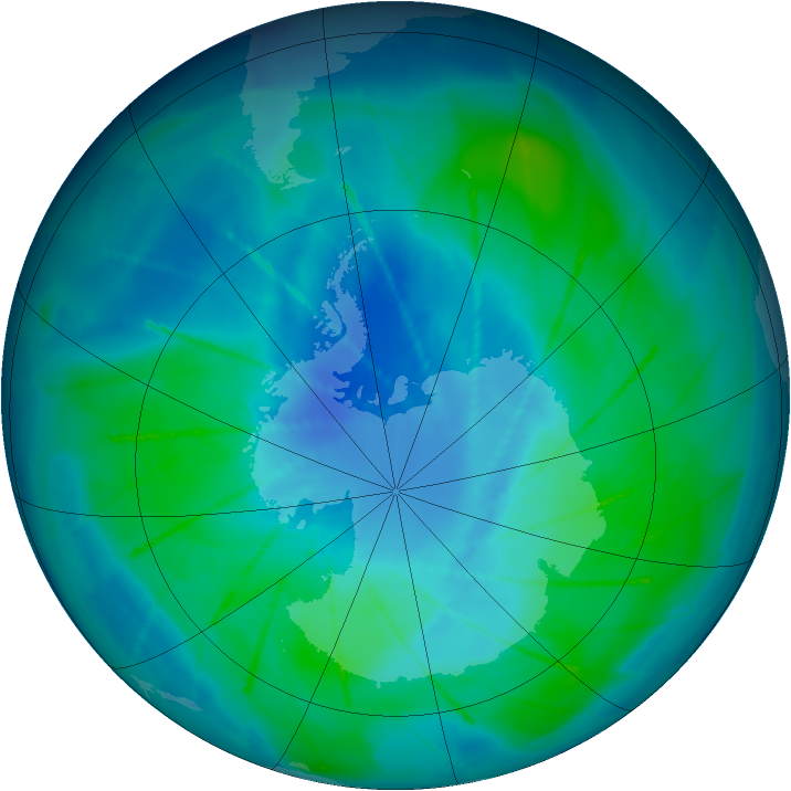 Antarctic ozone map for 22 February 2010
